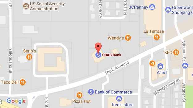 CB&S Bank Location Map in Greenwood, MS on Park Avenue