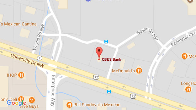 CB&S Bank Location Map in Huntsville, AL in Perimeter Park