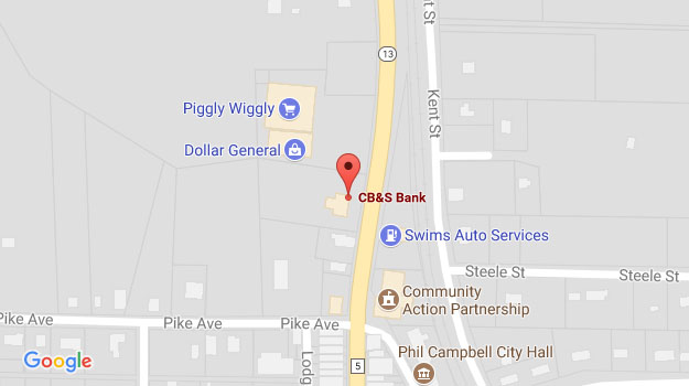 CB&S Bank Location Map in Phil Campbell, AL