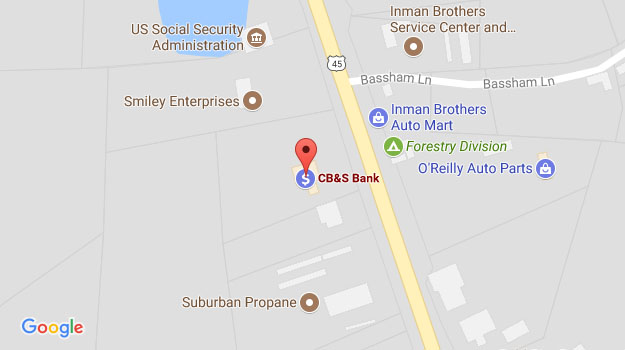 CB&S Bank Location Map in Selmer, TN on Mulberry Avenue
