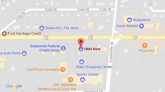 CB&S Bank Location Map in Starkville, MS