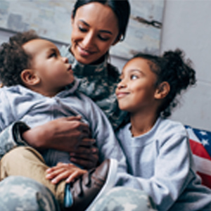 Military mother with children